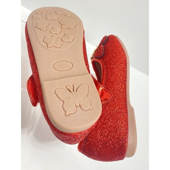 Girls Red Ballet Flats, Cute Baby Toddler Sparkly Butterfly Shoes, Size 7, New - Picture 8 of 10